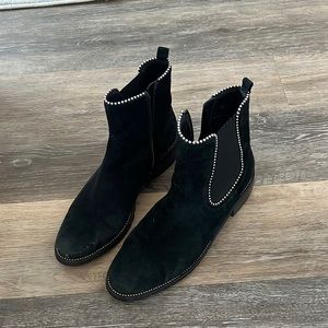 Black suede boots with stud detail